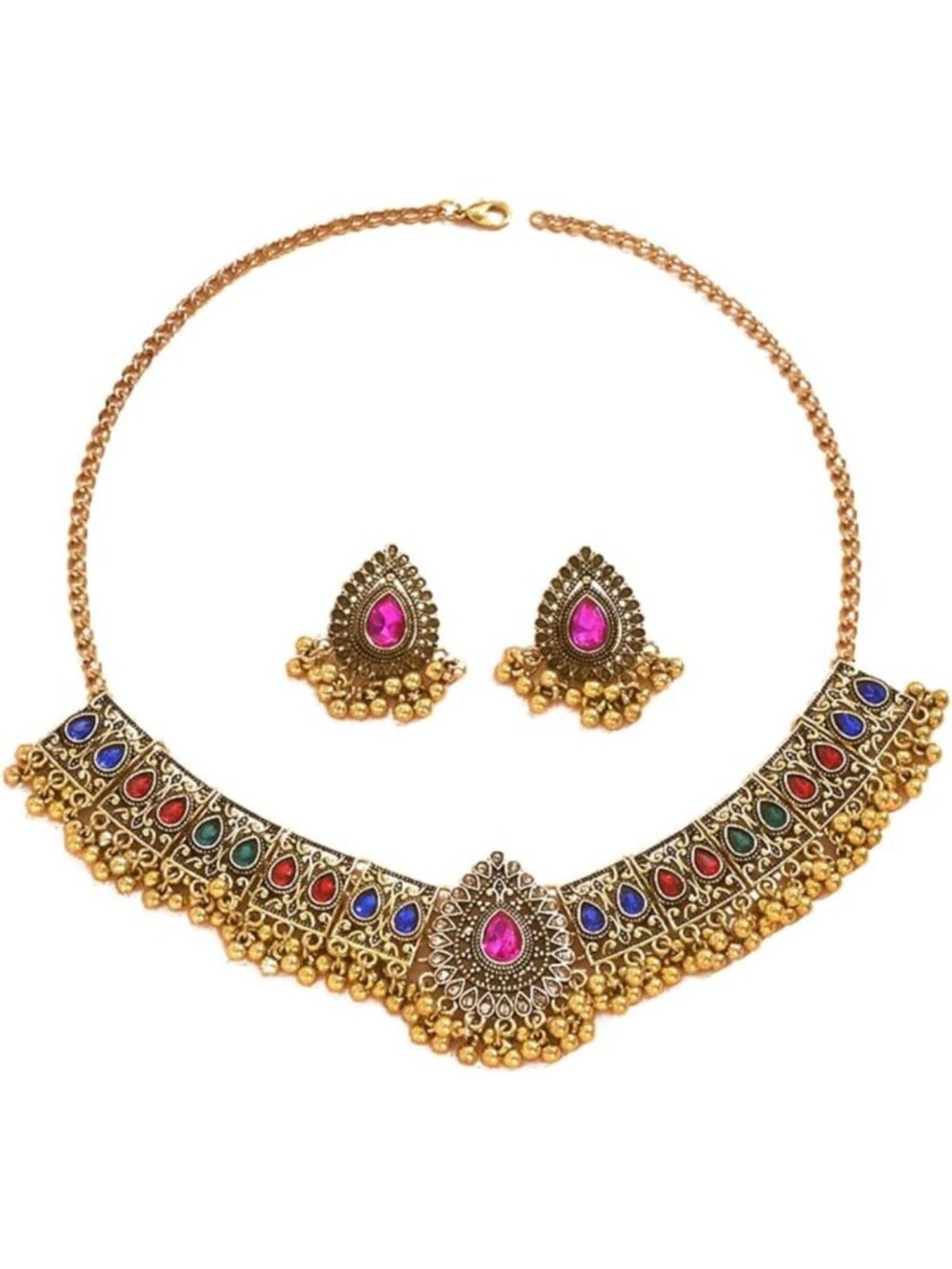 Bohemian Bridal Jewelry Set - Antique Oxidized Necklace & Earrings for Weddings